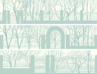 Horizontal banners of park with fence.