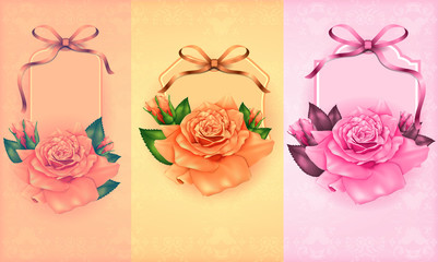 Set of beautiful gift cards with pastel roses