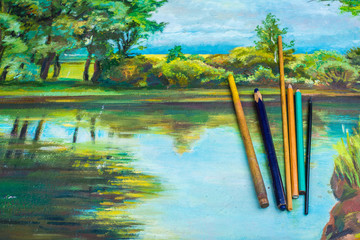 Obraz premium Pastel pencils on the picture