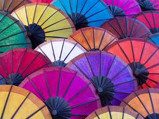 Colorful Umbrellas at Street Market in Luang Prabang, Laos