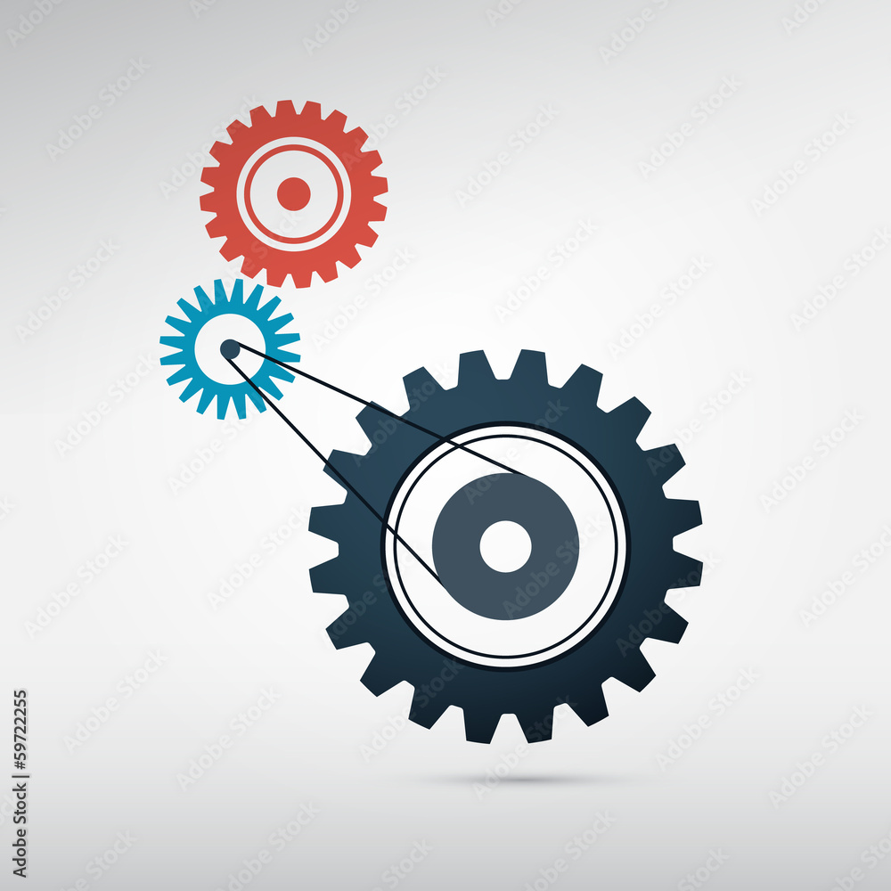 Poster abstract vector cogs - gears on grey background