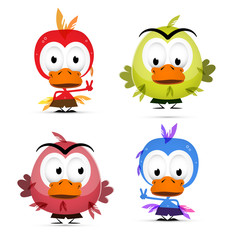 Funny Birds Isolated on White Background