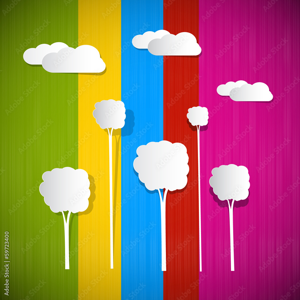 Poster abstract colorful background with clouds and trees