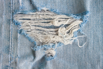 Fototapeta na wymiar Blue torn denim jeans texture