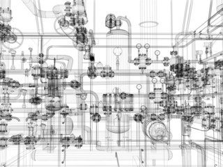 Industrial equipment. Wire-frame render