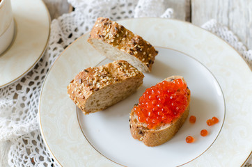 sandwich with red caviar