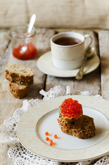 sandwich with red caviar