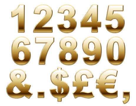 Shiny Gold Numbers and Symbols on White