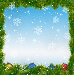 Fototapeta na wymiar Christmas blue background with snowflakes and toys