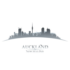 Auckland New Zealand city silhouette white background