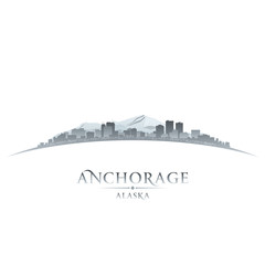 Anchorage Alaska city skyline silhouette white background