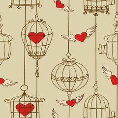 Seamless pattern of concept hearts and cages