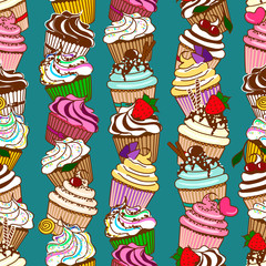 Seamless pattern of cupcakes