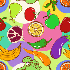 Seamless pattern of fruits and vegetables