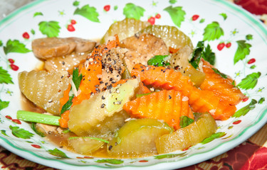 Vietnamese  traditional food with fresh vegetables.