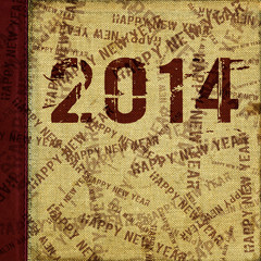 Fototapeta premium 2014 Happy New Year Canvas with dark red leather strip