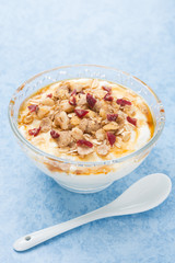 homemade natural yogurt with maple syrup, granola