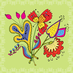 Fantastic abstract bouquet of flowers, vector