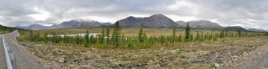 Panorama of a mountain ridge.
