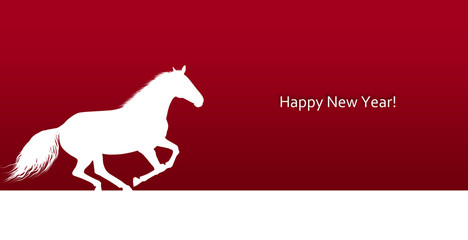 happy new year with white horse on red background © VICUSCHKA