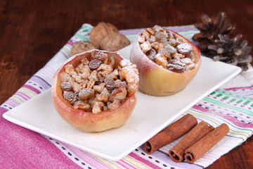 Baked apples with nuts and raisins