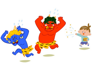 節分の豆まきと逃げる鬼