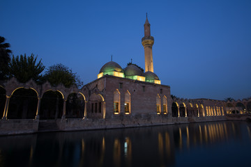 fish lake and Halil-ur Rahman Mosque at blue hours