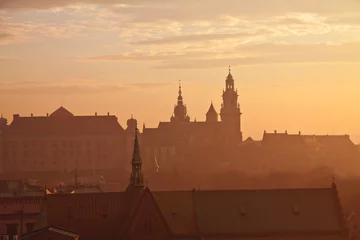 Papier Peint photo Lavable Cracovie Colline du Wawel avec château à Cracovie