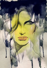 Abwaschbare Fototapete Aquarell Gesicht Schöne Frau. Handgemalte Modeillustration