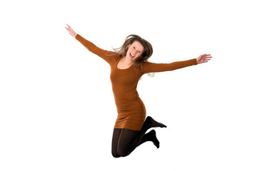 happy young woman is jumping