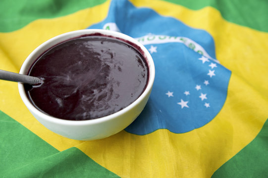 Bowl of Acai Açaí Jussara on Brazilian Flag