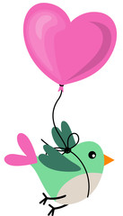 Bird Holding Love Heart Balloon