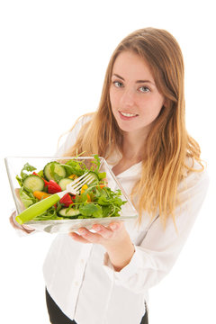 Woman with fresh salad for diet
