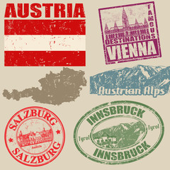 Set of grunge stamps with Austria