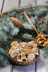 Bowl of gingerbread cookies in animal shapes