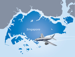 Naklejka premium airplane over map of Singapore