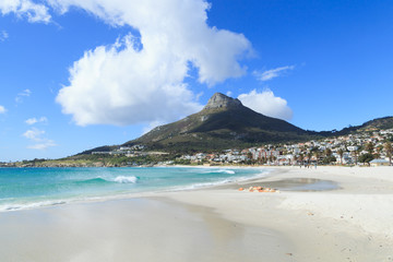 Beautiful Camps Bay Beach and Lion Head Mountain Chain, Cape Tow