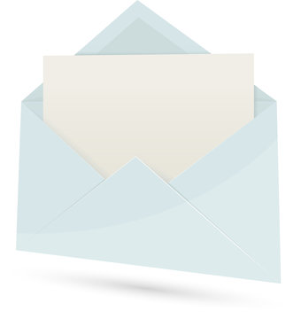 Blue open envelope with paper, vector illustration