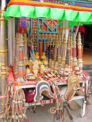 Fototapeta premium Lhasa, horse brackets vendor in Barkhor Street