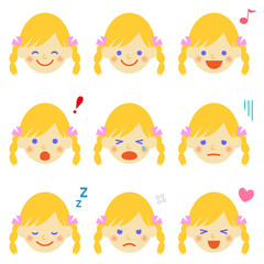 金髪の女の子 表情アイコン / vector eps