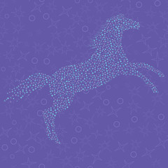 Mosaic in the shape of a horse on the seamless pattern backgroun