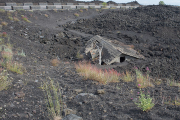 House destroyed by eruption on etna volcano