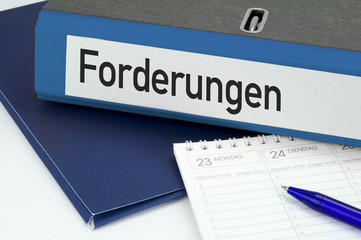 Büroordner mit der Aufschrift "Forderungen"