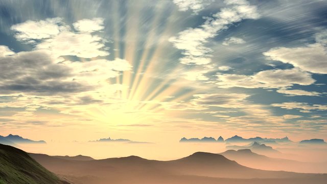 Radiant sunrise over the mountains