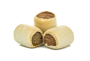 Dog biscuits on a white background