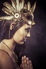 Valkyrie, Golden statue concept. Arty portrait of model with gol © Outsiderzone