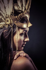 Valkyrie, Golden statue concept. Arty portrait of model with gol © Outsiderzone