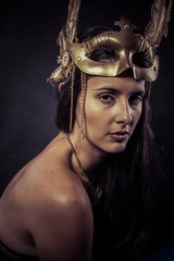 Valkyrie, Golden statue concept. Arty portrait of model with gol © Outsiderzone