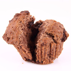 Chocolate muffins on a white background