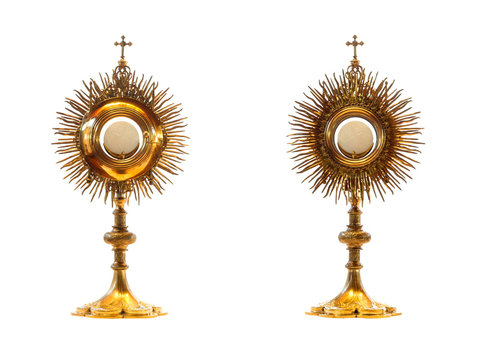 Liturgical vessel gold monstrance - isolated
